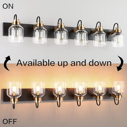 PRESDE 6 Light Bathroom Vanity Light Fixtures Over Mirror Bronze Brushed Black Vintage Bathroom Wall Sconce
