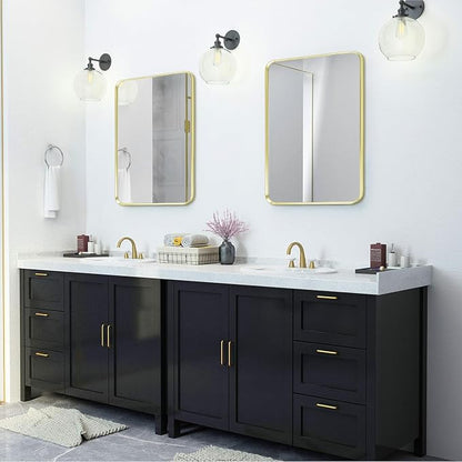 Gold Bathroom Mirror 24x30in, Metal Framed Rounded Rectangle Wall | Tempered Glass, Anti-Rust Frame, Hangs Horizontal or Vertical, HD Reflection Clarity