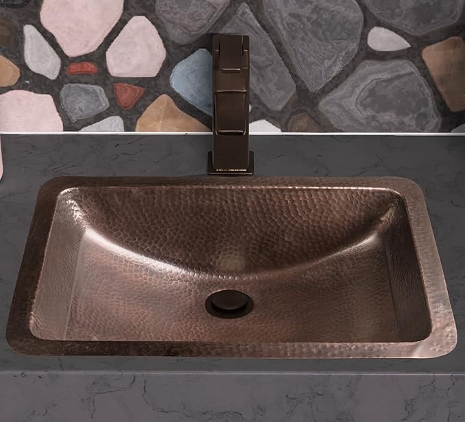 Monarch Abode Bathroom Sink – 21-Inch Venitian Dual Mount Undermount or Drop In Bathroom Sinks, Bathrooms Hand Hammered Pure Copper Vanity Sink for Countertop, Powder Room, Bath, or Restroom