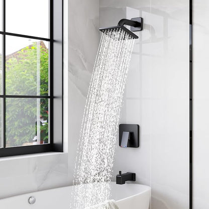 Esnbia Shower Faucet Set, Shower Head and Handle Set with 6-Inch Rain Shower Head and Tub Spout, All Metal Single-Handle Bathtub Shower Faucet Trim Kit (Shower Valve Include), Matte Black | Complete tub and shower trim kit with 6-inch rainfall head, si...