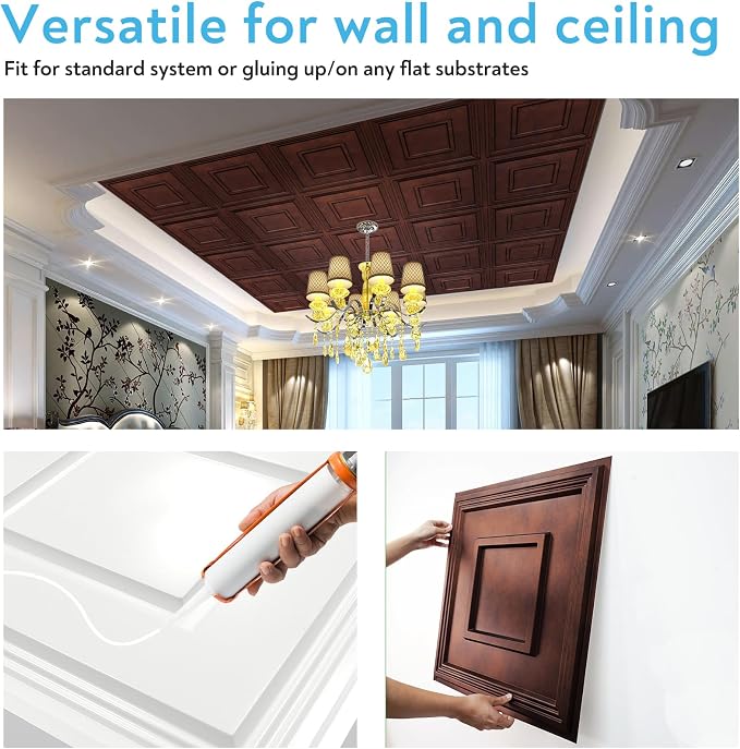 STICKGOO Glue Up Ceiling Tiles, 24x24 Inch PVC Decorative Drop Ceiling Tile Antique Copper 48 Sq. Ft, Pack of 12 Tiles