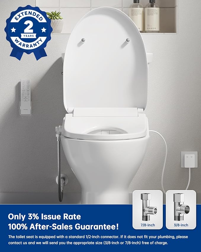 Heated Smart Toilet Seat with Feminine Wash & Dryer, Elongated Bidet with Adjustable Water Temperature, Pressure & Nozzle Position, Easy Installation & Soft-Close Lid for Modern Bathrooms
