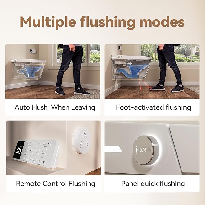 Wall Hung Smart Toilet, Elongated Wall Hung Toilet with Bidet Built In, Heated Seat, Warm Water Wash, Air Dryer, Auto Flush, Foot Sensor Flush, Auto Open and Close Lid