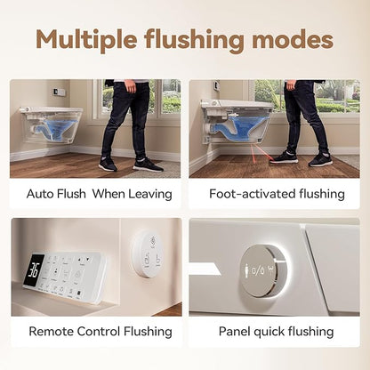 Wall Hung Smart Toilet, Elongated Wall Hung Toilet with Bidet Built In, Heated Seat, Warm Water Wash, Air Dryer, Auto Flush, Foot Sensor Flush, Auto Open and Close Lid