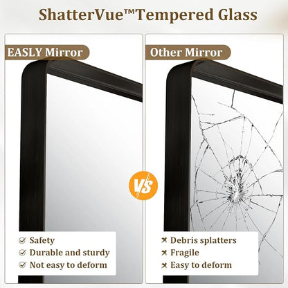 30"x 30" Black Bathroom Mirror - Aluminum Framed Wall Mirror, Bathroom Wall Mounted Vanity Mirror, Modern Bathroom Mirror, Bedroom, Living Room Wall Mirror, Hang Horizontally or Vertically