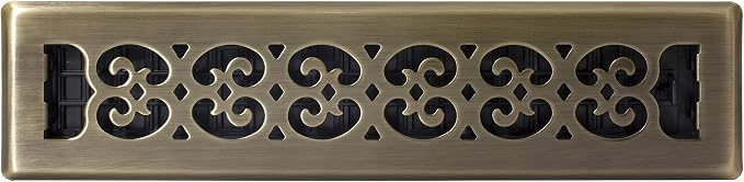 Decor Grates SPH214-A Scroll Design Floor Register, 2x14 Inches, Antique Brass Finish