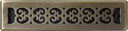 Decor Grates SPH214-A Scroll Design Floor Register, 2x14 Inches, Antique Brass Finish