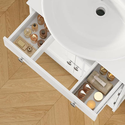 Pedestal Sink Storage Cabinet with 2 Doors and Drawer, Bathroom Sink Cabinet, Under Sink Storage with U-Shape Cut-Out, White