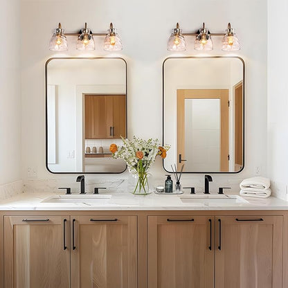 KSANA Modern Bathroom Light Fixtures, Vintage 3 Light Vanity Lights Over Mirror Black and Electroplated Brass Bathroom Vanity Light with Water Ripple Glass, 23" W