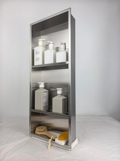 30 x 12 Inch Shower Niche, Brushed Stainless Steel Recessed Wall Niche, No Tile Needed Built-in Shower Shelf, 3-Tier Bathroom Storage Organizer, Waterproof Rustproof