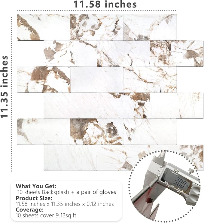 STICKGOO 10 Sheets Subway Tiiles Peel and Stick Backsplash, Belgium White | Stick on Kitchen Backsplash, Waterproof, Self Adhesive PVC Wall Tiles for Kitchen, Bathroom, Fireplace