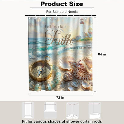 Luxury Beach Ocean Shower Curtain Modern Nautical Seashell Lighthouse | Nature Shower Curtains for Bathroom, Waterproof Bath Curtain with Hooks Machine Washable Bathtub Curtains 72x84 Inch Blue