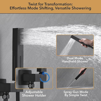VANFOXLE Shower Faucet Set Matte Black Shower System,Push Button Diverter Shower Faucet with 2 in 1 Handheld, Wall Mount Increased Thickness 10 Inch Shower Head with 6 Inch Shower Head