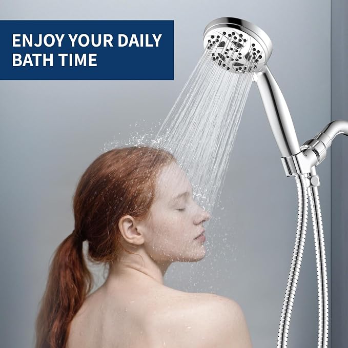 6-Mode Shower Head with Handheld, High Pressure Hand held Shower Head | 3.94 Inch Chrome Handheld Spray with 59 Inch Stainless Steel Hose and Adjustable Showerhead Holder, Tool-free Installation
