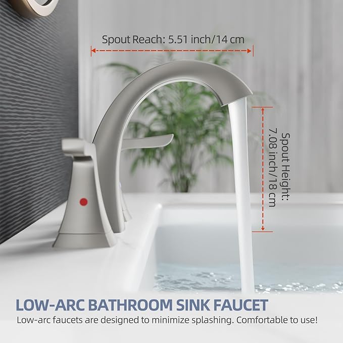 VXV Brushed Nickel Bathroom Faucet Widespread 8 Inch, 3 Hole Vanity Sink Faucet with Pop-Up Drain & Pre-Attached Supply Lines for Easy DIY Installation, Faucet for Bathroom Sink, RV