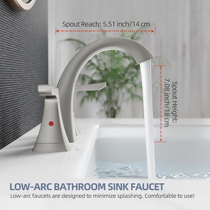 VXV Brushed Nickel Bathroom Faucet Widespread 8 Inch, 3 Hole Vanity Sink Faucet with Pop-Up Drain & Pre-Attached Supply Lines for Easy DIY Installation, Faucet for Bathroom Sink, RV