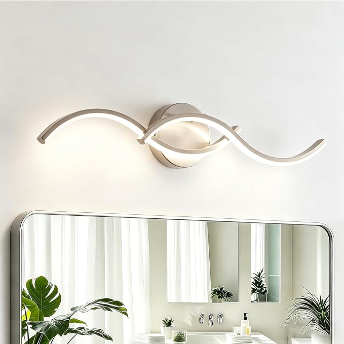 Brushed Nickel Curved 5CCT Bathroom Vanity Light Fixture Over Mirror, 23.62 inch Modern LED Wall Lamp Dimmable Bathroom Light Fixture Modern Wall Sconces