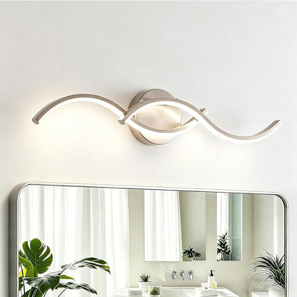 Brushed Nickel Curved 5CCT Bathroom Vanity Light Fixture Over Mirror, 23.62 inch Modern LED Wall Lamp Dimmable Bathroom Light Fixture Modern Wall Sconces