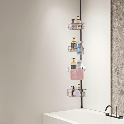VEVOR Corner Shower Caddy Tension Pole, 4 Tier Adjustable Rustproof Organizer Shelves for Bathroom & Washroom, 42-114inch High, Bronze