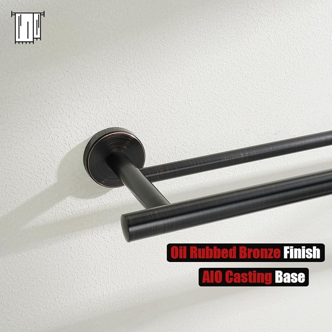 JQK Double Towel Bar, Oil Rubbed Bronze 27 Inch 304 Stainless Steel Thicken 0.8mm Bath Towel Rack for Bathroom, Towel Holder Wall Mount ORB, Useable Length 24 Inch 2 Pack, TB100L24-ORB-P2