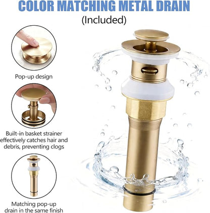 Gold Bathroom Faucet 3 Hole, 8 Inch Widespread Bathroom Sink Faucet for Vanity, 2 Handle Bathroom Faucets, Bathroom Vanity Faucet with Pop-Up Drain and Supply Hoses