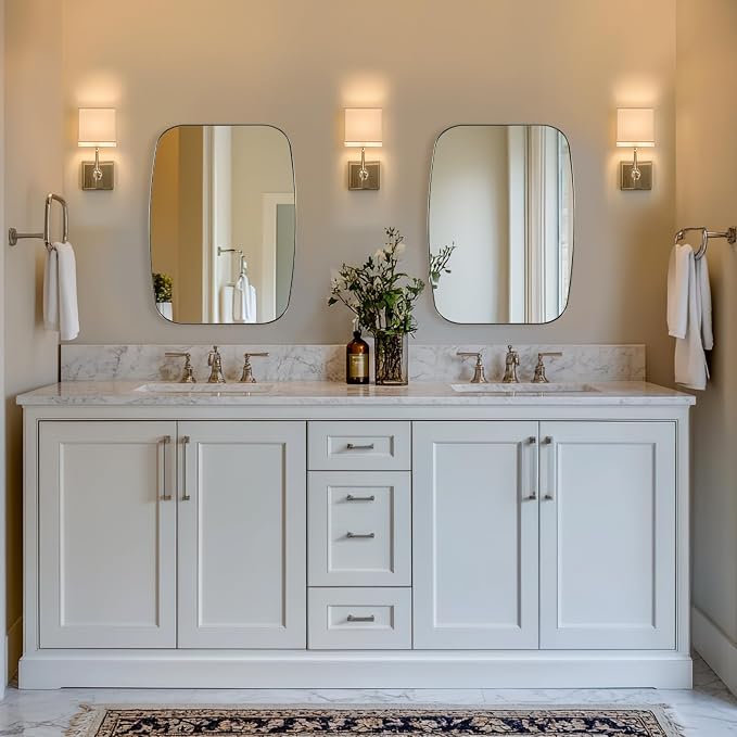Oval Mirror for Bathroom, 22x30 Brushed Nickel Oblong Bathroom Mirror for Vanity with Stainless Steel Metal Frame, Modern Anti Rust Wall Mounted