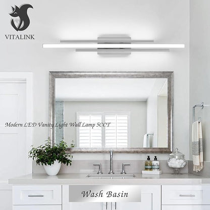 35 Inches Nickel LED Modern Bathroom Vanity Light Fixtures 25W Dimmable 5CCT Vanity Light Bar Over Mirror 3-Light Wall Light for Bathroom Over Mirror Picture Light