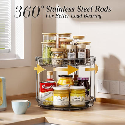 LAMU 2 Tier Lazy Susan Turntable Organizer 10.6'' Rotating Spice Rack Organization for Cabinet, Kitchen, Pantry, Countertop, Bathroom, Vanity, Medicine Cabinet Organizer, Grey