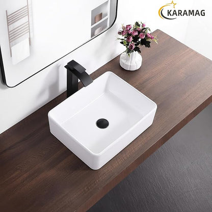 Bathroom Vessel Sink Rectangle-KARAMAG 19x15 Inch Bathroom Sink Countertop Rectangular 19 Inch Modern Above Counter White Porcelain Ceramic Vessel Vanity Sink Art Basin