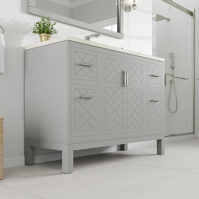 Eviva Cambridge 48 in. Gray Single Sink Bath Vanity with Quartz Top and Undermount Porcelain Sink