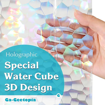 Holographic Thin 3D EVA Shower Curtain Liner Water Cube, 72x72 Premium Light Weight Clear Plastic Bathroom Shower Curtain with Rustproof Metal Grommets for Shower Stall, Bathtubs(No Hooks)