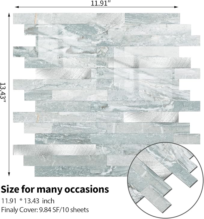 20 - Sheet Peel and Stick Backsplash Wall Tile, PVC Kitchen Backsplash, Stick on Tiles for Backsplash Kitchen (12'' X 12'', Polished Cyan)