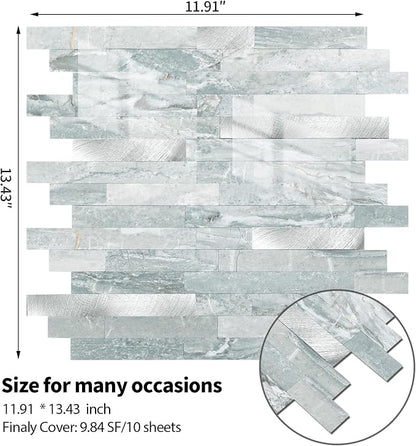 Yipscazo 5 Sheets Peel and Stick Stone Metal Tile Backsplash, Stick on Tiles for Backsplash Kitchen, Bathroom, Laundry Room, Camper, Fireplace (12'' X 12'', Polished Cyan)