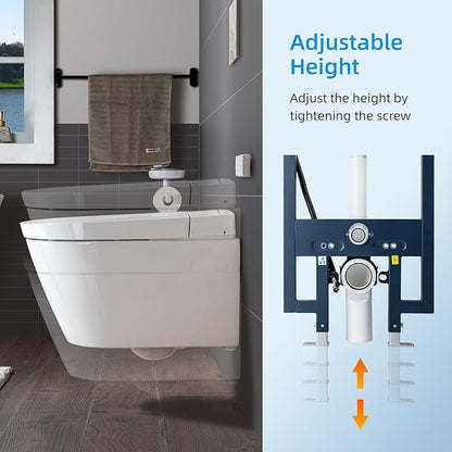 WOODBRIDGE Wall-Hung Smart Toilet with Dual-flush, Bidet Wash Function, Heated Seat & Dryer, Concealed Tank system and White Marble Stone Slim Flush Plates, LT611+ SWHT611+FP611-WH