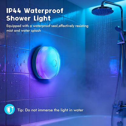 Rechargeable Shower Light for Inside Shower, 15 Color Changing Waterproof Shower Light with Remote Timer Dimmable , Wireless LED Mood Lighting for Shower Bathroom Closet Bedroom,Livingroom,4 Pack