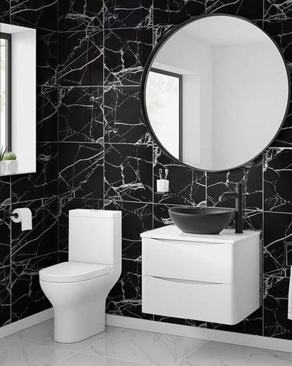 10 Sheets Marble Peel and Stick Backsplash Tile, 12"x12" Waterproof PVC Self Adhesive Tile Shower Wall Panels for Bathroom, Kitchen, Living Room (Black White)