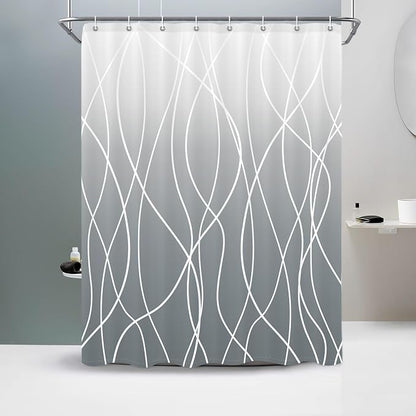 Striped Shower Curtain for Bathroom, Ombre Grey, 60" W x 72" L | with Hooks, Modern Hotel Style, Water Repellent, Washable, Weighted Hem