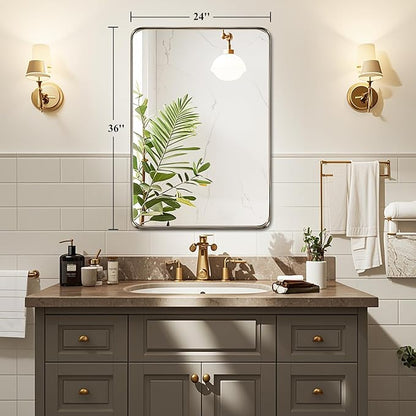 Fabuday Bathroom Mirror 36x24 Inch, Bronze Frame Rectangle Wall Mirror Over Sink - Rustic Vanity Mirror for Modern Farmhouse Decor, Heavy-Duty Hooks Included, Horizontal or Vertical Hanging