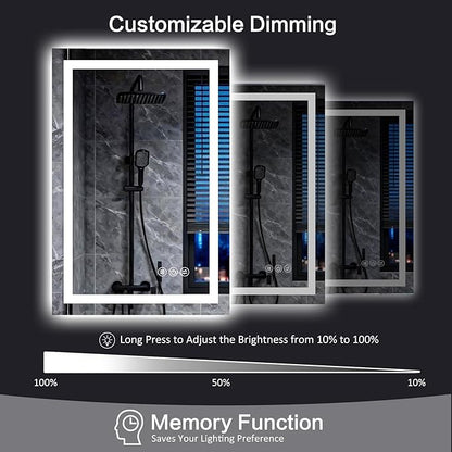 55"x 36" LED Bathroom Mirror with Lights, Backlit & Front Lit, Stepless Dimmable, Anti-Fog, 3 Colors, Lighted Bathroom Vanity Mirror for Wall, Tempered Glass, Memory Function, ETL Listed