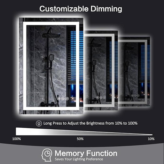 20"x 28" Led Mirror for Bathroom with Front Light and Backlit, Dimmable, 3 Colors Led Mirror, Memory Function, Anti-Fog, Led Vanity Mirror for Wall, Tempered Glass, Shatter-Proof