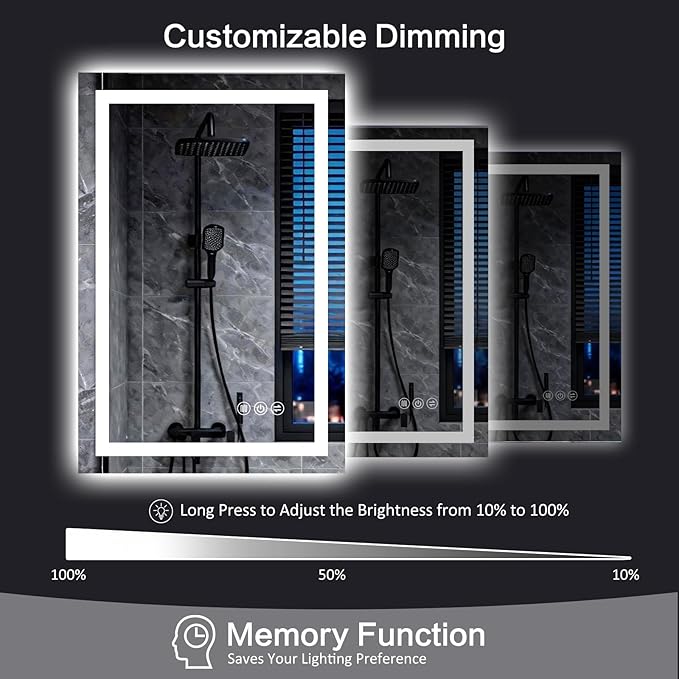 60"x 36" LED Bathroom Mirror with Lights, Backlit & Front Lit, Dimmable, Anti-Fog, 3 Colors Led Mirror, Lighted Bathroom Vanity Mirror for Wall, Tempered Glass, Memory Function,Shatter-Proof