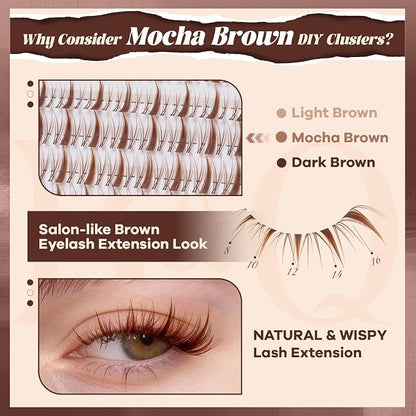 B&Q Brown Fairy Lash Clusters Kit Manga Lashes Clusters, Wispy Light Brown Eyelash Cluster Kit C-Curl 8-16mm DIY Lash Eyelashes for Fair/Dark Hair, Lightweight & Invisible Band(Mochalash Fairy 04 Set)