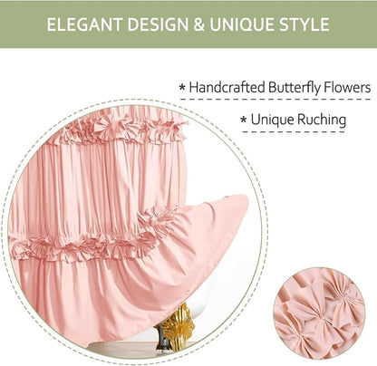 Homechoice Decor Peach Ruffle Shower Curtain, Handcrafted Bow Tie | Vintage Bath Curtain for Master Bathroom, Ruched Microfiber Bathroom Curtain with 12 Buttonholes, 72" W x 84" H (LQ-10)