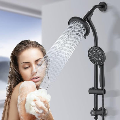 Modern Rainfall Shower Head with Handheld Shower Spray, 26-Inch Adjustable Height Slide Bar, High Pressure Dual Shower Head Combo, 3-Way Diverter for Easy Reach, 5-Foot Hose - Matte Black