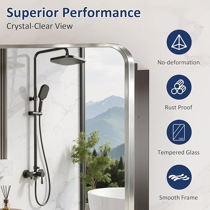 Medicine Cabinet Mirror 20x28 Inch, Brushed Nickel Bathroom Mirror Cabinet with Stepless Adjustable Shelves, Stainless Steel Frame, Bathroom Mirror with Storage Recessed or Wall Mount