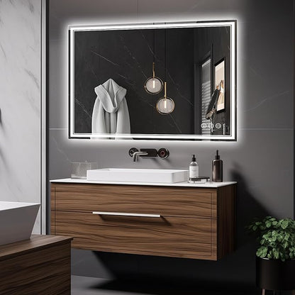 40x30 Inch LED Bathroom Mirror with Frontlit & Backlit（Independent Control）, Lighted Mirror for Bathroom Wall with 3-Color Dimmable & Anti-Fog, Vanity Mirror with Lights