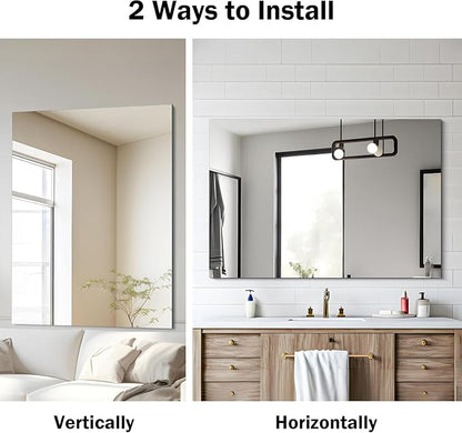 CILIBER Frameless Mirror, 30x40 Inch Rectangle Vanity Mirror for Wall, Large Bathroom Mirror Over Sink with Polished Edge, 3mm Tempered Glass, Horizontal or Vertical Hanging