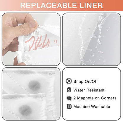 No Hook Shower Curtain and Liner Set, Coral Beach Coastal 71x74 | Nautical Ocean for Bathroom, with Snap in Liner Replacement, Mesh Top Window, Waterproof, Machine Washable, Quick-Drying
