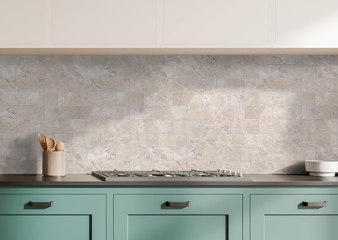 Yipscazo Peel and Stick backsplash 3 x 6 Inches 3D PVC Composite Wall Tile Stick on Backsplash Tile for Kitchen Bathroom, Laundry Room, Fireplace(Beige Stone Texture, 2 Pieces)