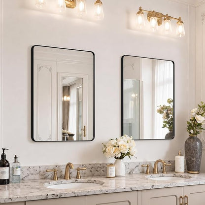 36"x30" Bathroom Vanity Mirror for Wall Aluminum Framed Farmhouse Rectangle | Anti-Rust, HD Reflection Anti-Desilvering, Distortion Free, Tempered and Shatter-Proof Wall Mounted Mirror, Black